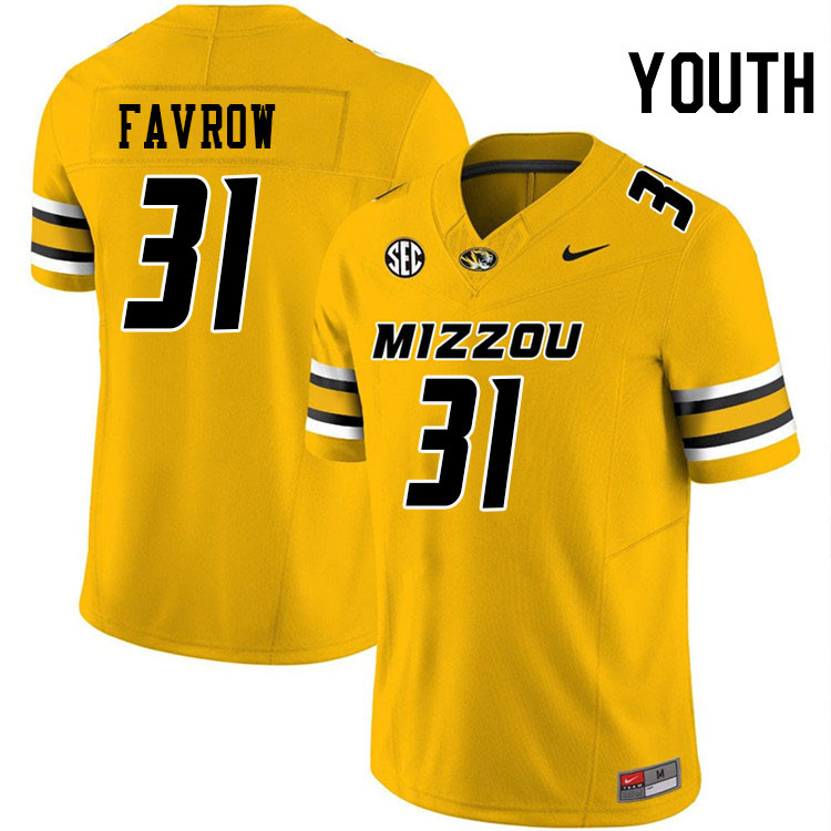 Youth #31 Anthony Favrow Missouri Tigers College Football Jerseys Stitched-Gold